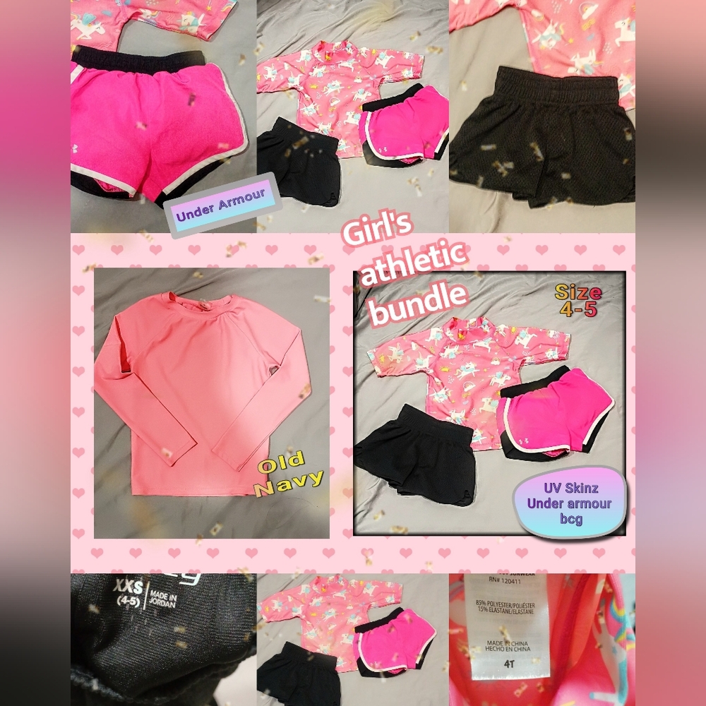 Girl's 4t Athletic Bundle 2 Tops 2 Shorts Under Armour Old Navy Bcg UV Skinz GUC